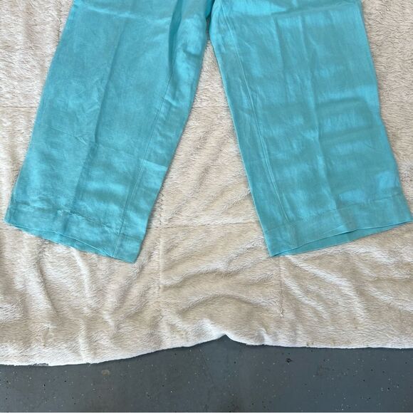 Boston Proper Linen Flat Front Wide Leg Aqua Pants 0692 - Picture 3 of 10